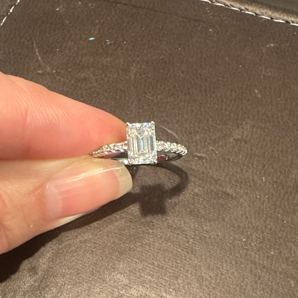 Moissanite 1.0ct Silver Women's Ring with Emerald Cut Stone